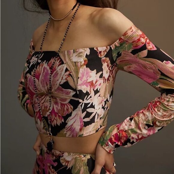 Anthropologie Floral Corset Crop Top - Picture 1 of 10
